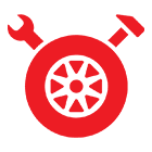 Icon mit Reifen, Schraubenschlüssel und Hammer